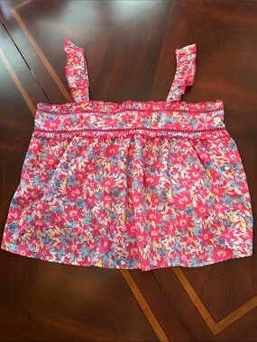 Pink Floral Tank Top with Ruffle Straps